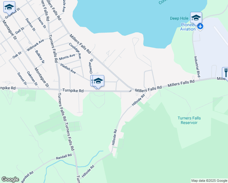 map of restaurants, bars, coffee shops, grocery stores, and more near 222 Turnpike Road in Montague