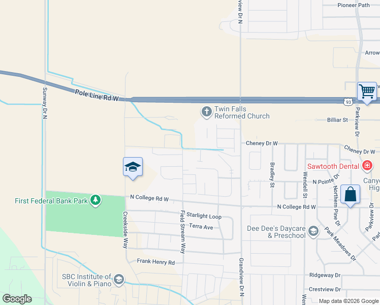 map of restaurants, bars, coffee shops, grocery stores, and more near 1062 River Mist Path in Twin Falls