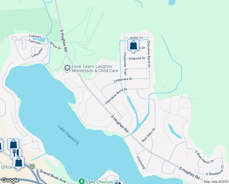 map of restaurants, bars, coffee shops, grocery stores, and more near 5618 Cherokee Bend Drive in Howell