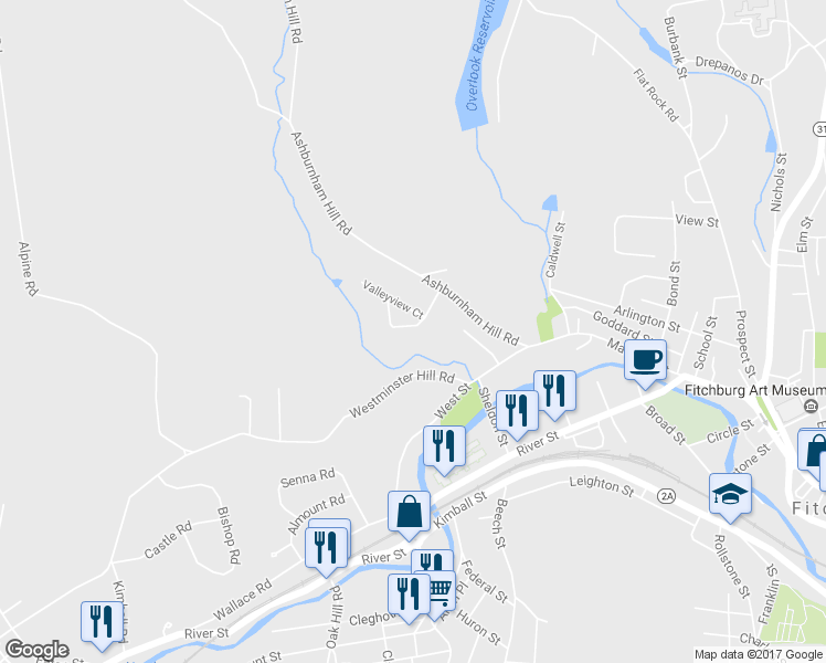 map of restaurants, bars, coffee shops, grocery stores, and more near 38 Valleyview Drive in Fitchburg