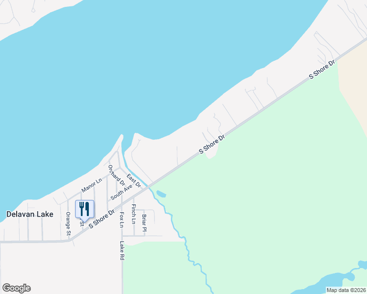 map of restaurants, bars, coffee shops, grocery stores, and more near 3495 South Shore Drive in Delavan