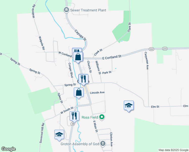 map of restaurants, bars, coffee shops, grocery stores, and more near 139 Church Street in Groton