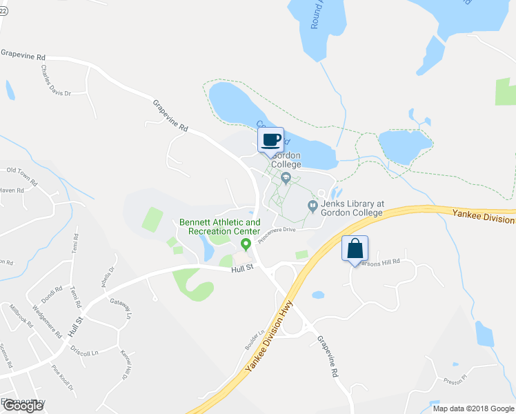 map of restaurants, bars, coffee shops, grocery stores, and more near 231 Grapevine Road in Wenham