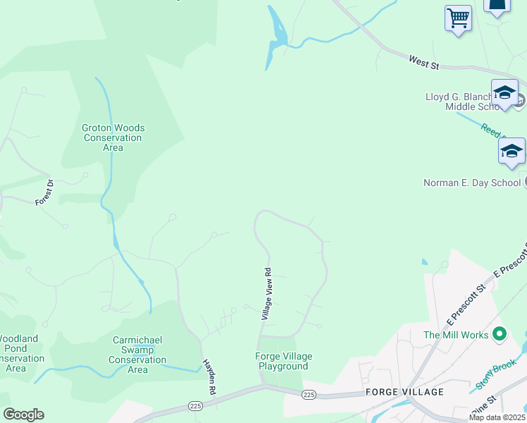map of restaurants, bars, coffee shops, grocery stores, and more near 39 Village View Road in Westford