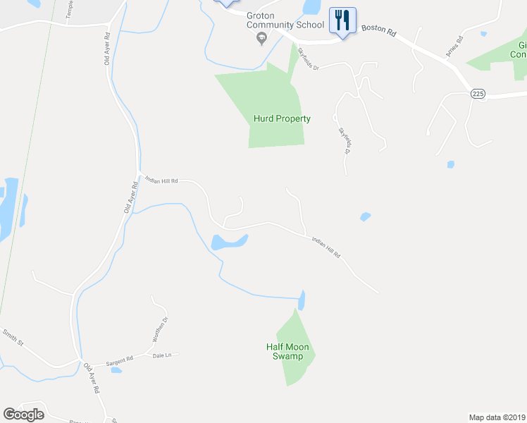 map of restaurants, bars, coffee shops, grocery stores, and more near 125 Indian Hill Road in Groton