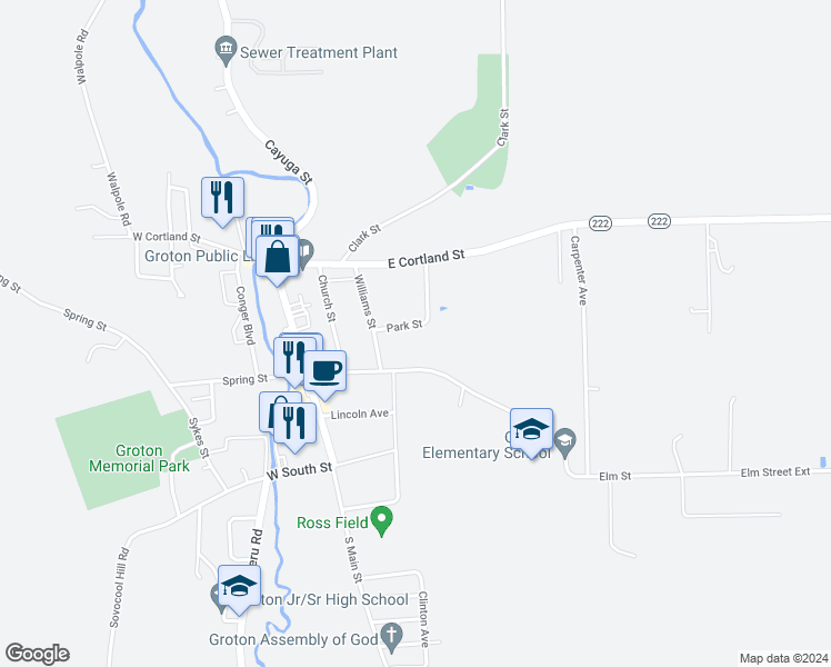 map of restaurants, bars, coffee shops, grocery stores, and more near 112 Park Street in Groton