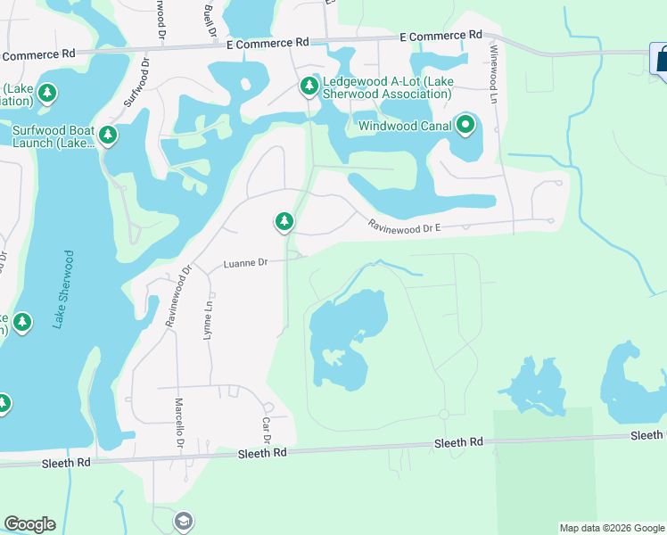 map of restaurants, bars, coffee shops, grocery stores, and more near 4400-4598 Treeline Court in Commerce charter Township