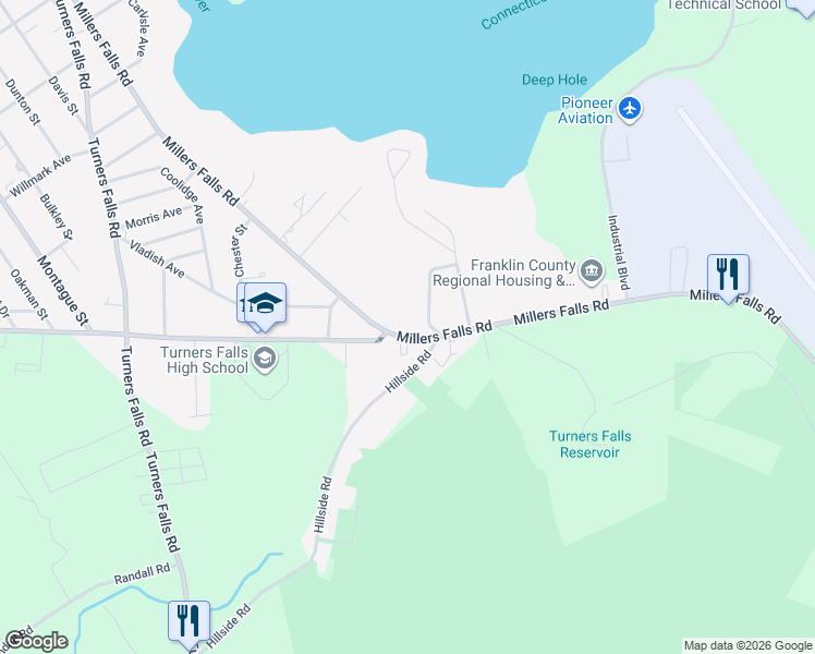 map of restaurants, bars, coffee shops, grocery stores, and more near 23 Norman Circle in Montague