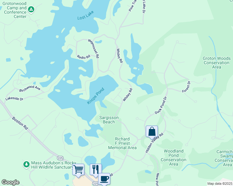 map of restaurants, bars, coffee shops, grocery stores, and more near 263 Whiley Road in Groton