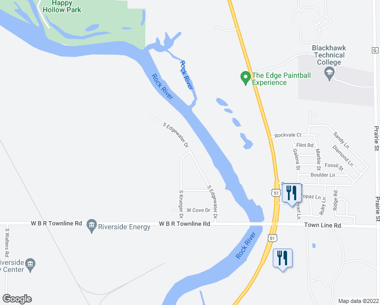 map of restaurants, bars, coffee shops, grocery stores, and more near 6300 South Edgewater Drive in Beloit