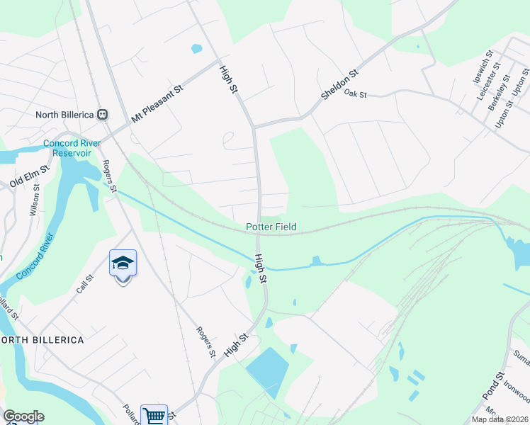 map of restaurants, bars, coffee shops, grocery stores, and more near 103-105 High Street in Billerica