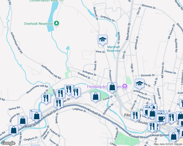 map of restaurants, bars, coffee shops, grocery stores, and more near 19 Crescent Heights in Fitchburg