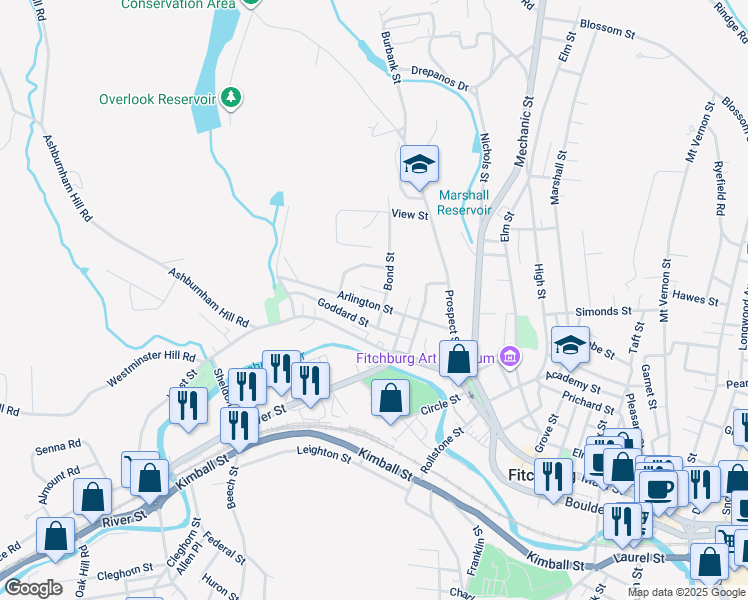 map of restaurants, bars, coffee shops, grocery stores, and more near 19 Crescent Heights in Fitchburg