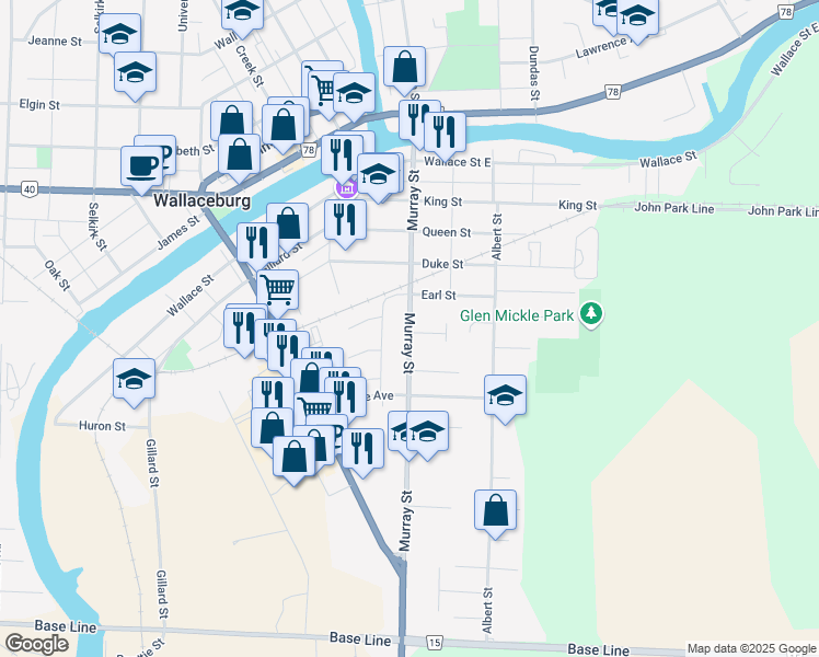 map of restaurants, bars, coffee shops, grocery stores, and more near 487 Murray Street in Chatham-Kent