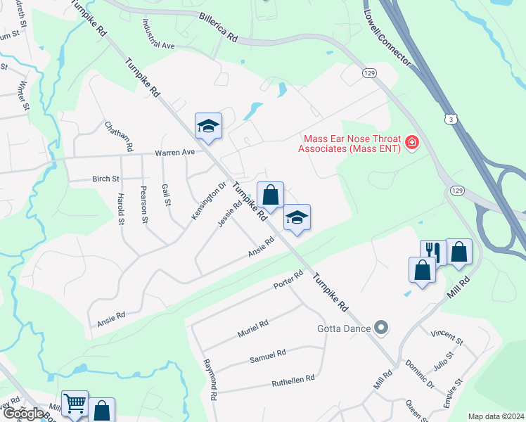 map of restaurants, bars, coffee shops, grocery stores, and more near 61 Stonegate Road in Chelmsford