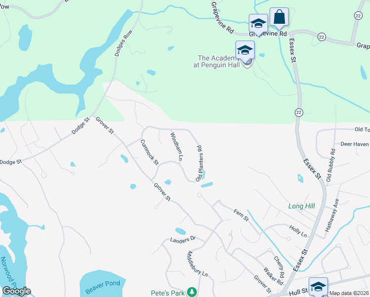 map of restaurants, bars, coffee shops, grocery stores, and more near 6 Windham Lane in Beverly