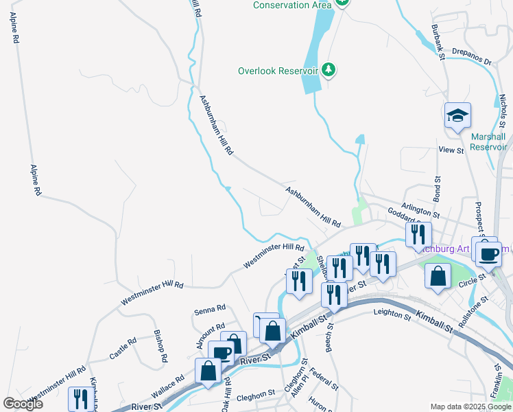 map of restaurants, bars, coffee shops, grocery stores, and more near 84 Valleyview Drive in Fitchburg