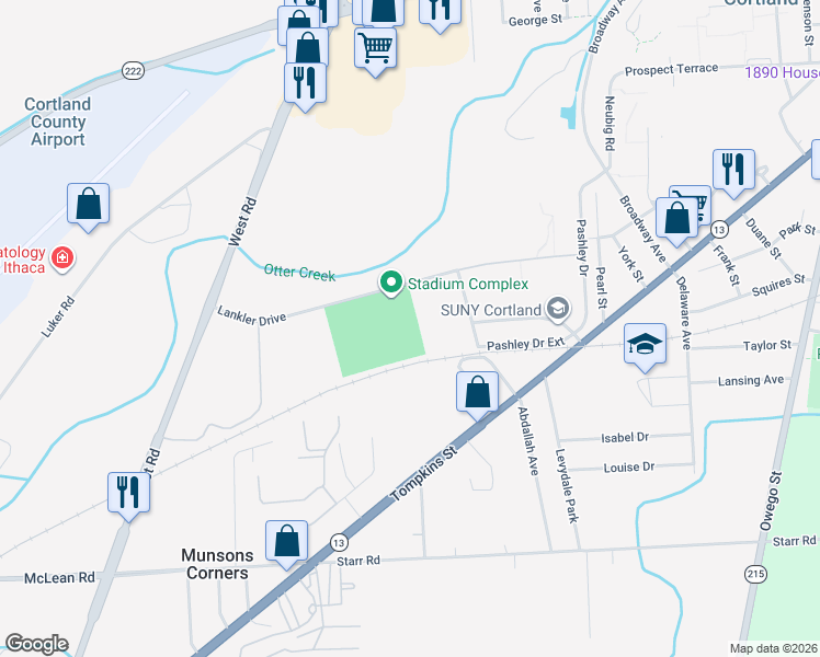 map of restaurants, bars, coffee shops, grocery stores, and more near in Cortland