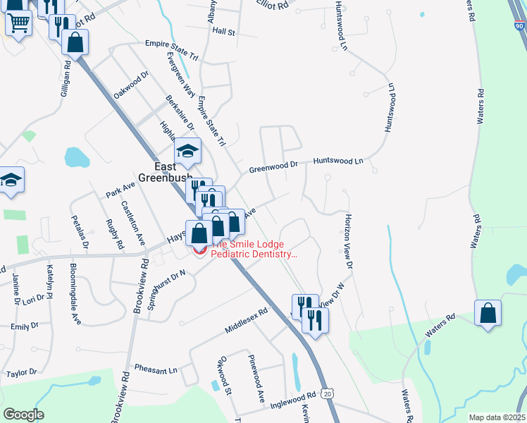 map of restaurants, bars, coffee shops, grocery stores, and more near 21 Electric Avenue in East Greenbush