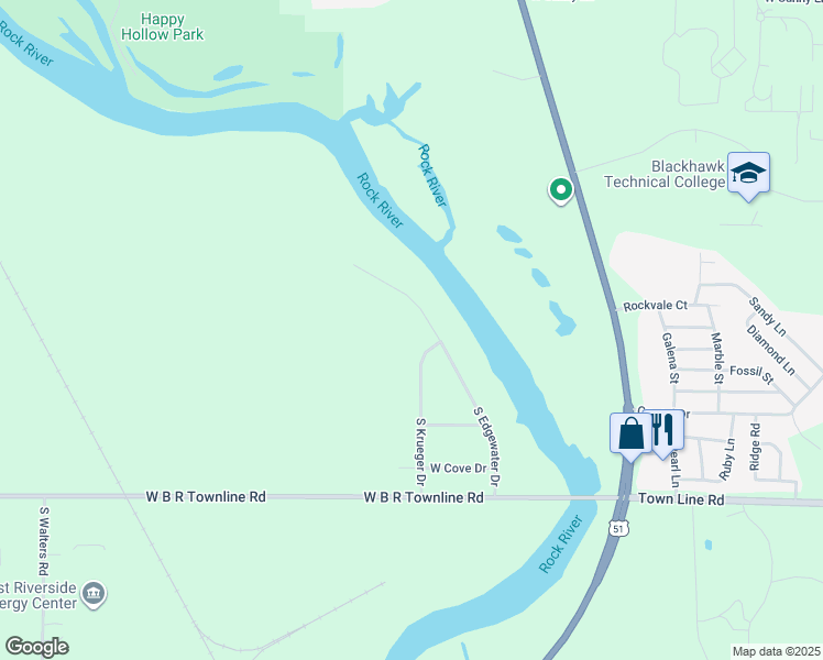 map of restaurants, bars, coffee shops, grocery stores, and more near 6224 South Edgewater Drive in Beloit