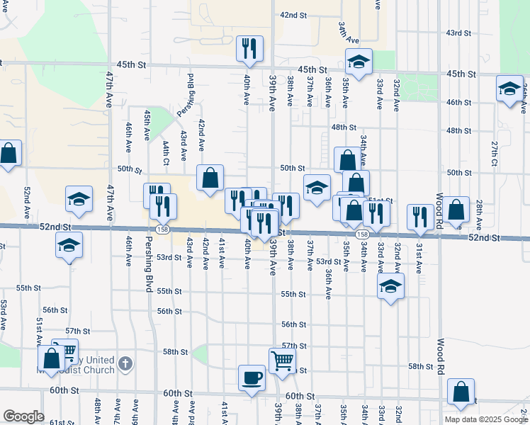 map of restaurants, bars, coffee shops, grocery stores, and more near 5130 39th Avenue in Kenosha