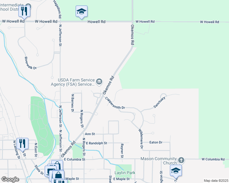 map of restaurants, bars, coffee shops, grocery stores, and more near 18 Aviemore Drive in Mason