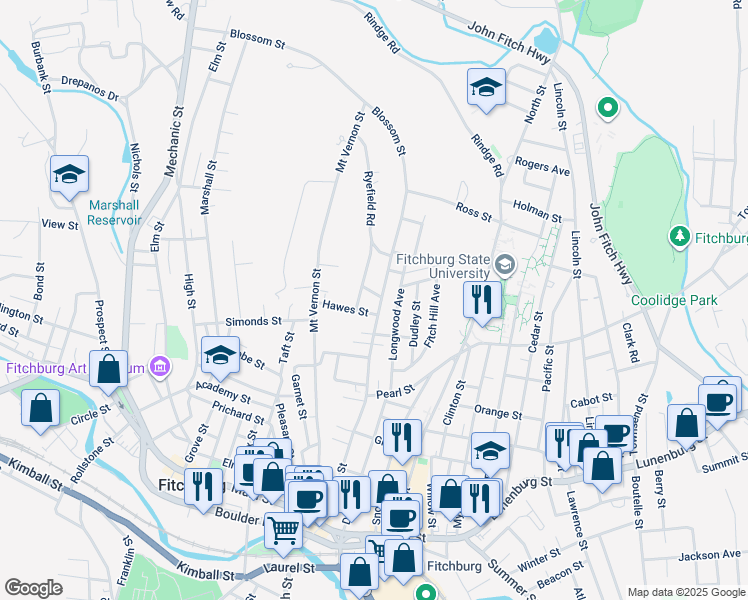 map of restaurants, bars, coffee shops, grocery stores, and more near 268 Blossom Street in Fitchburg