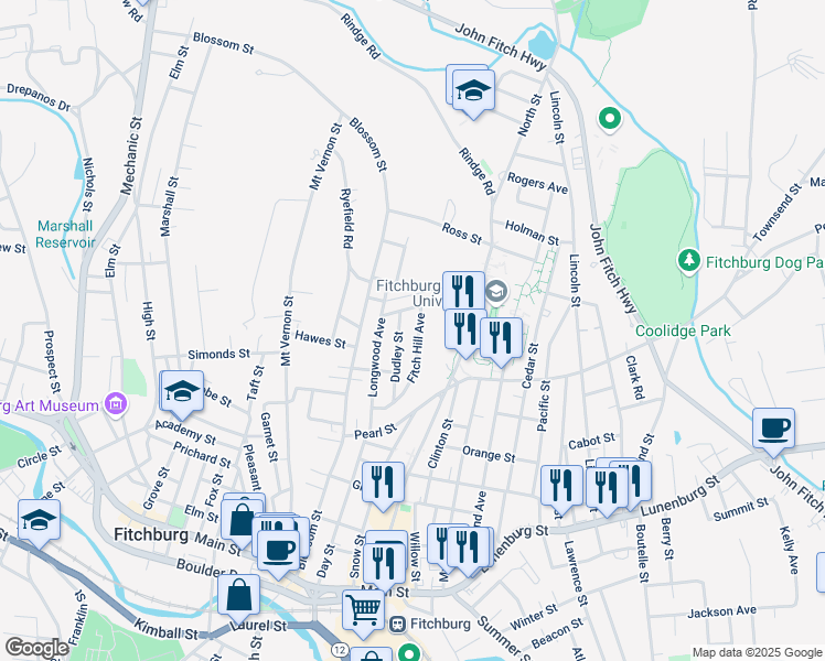 map of restaurants, bars, coffee shops, grocery stores, and more near 111 Fitch Hill Avenue in Fitchburg