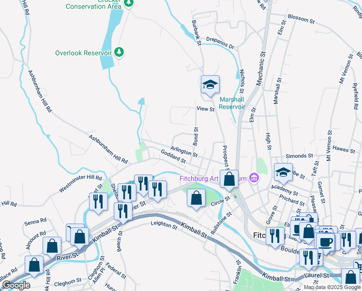 map of restaurants, bars, coffee shops, grocery stores, and more near 19 Crescent Heights in Fitchburg