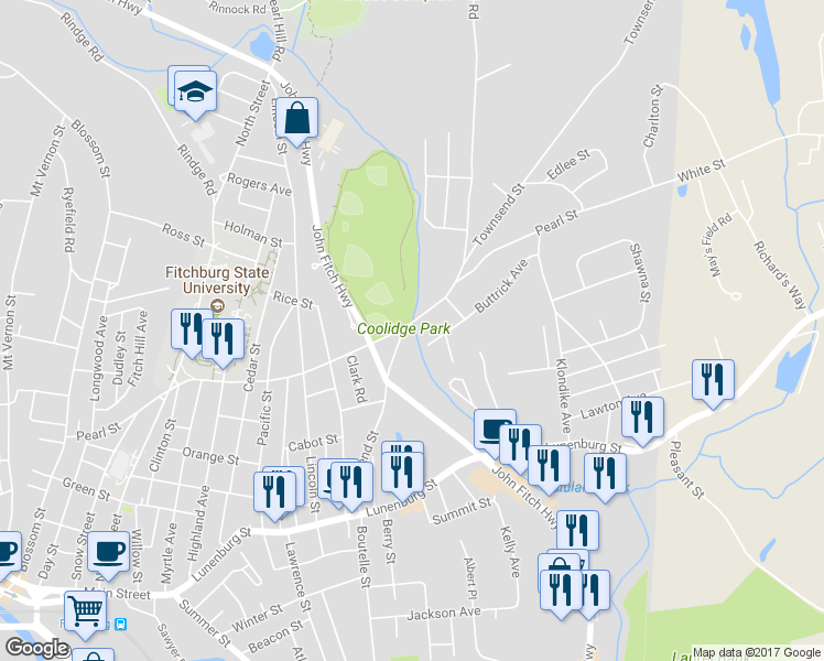map of restaurants, bars, coffee shops, grocery stores, and more near 205 Townsend Street in Fitchburg