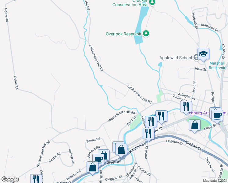 map of restaurants, bars, coffee shops, grocery stores, and more near 94 Valleyview Drive in Fitchburg