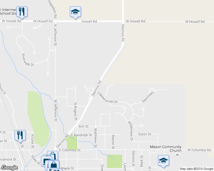 map of restaurants, bars, coffee shops, grocery stores, and more near 18 Aviemore Drive in Mason