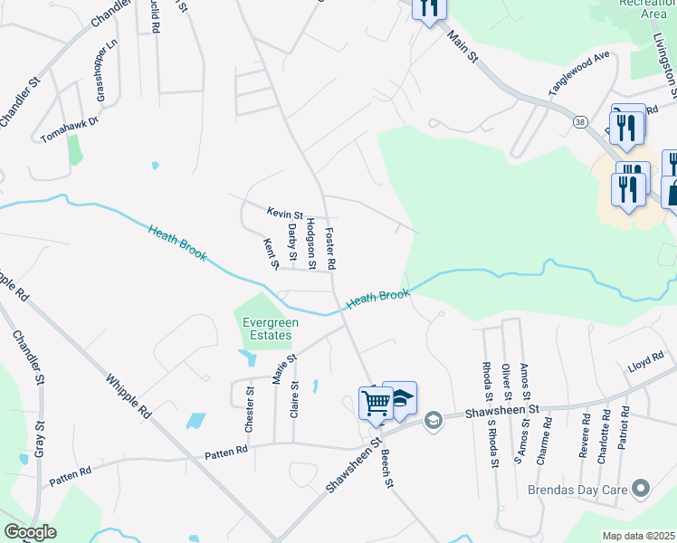 map of restaurants, bars, coffee shops, grocery stores, and more near 352 Foster Road in Tewksbury