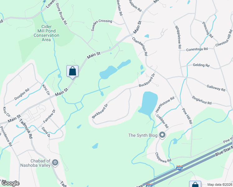 map of restaurants, bars, coffee shops, grocery stores, and more near 21 Buckboard Drive in Westford