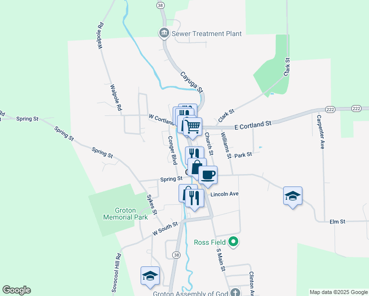 map of restaurants, bars, coffee shops, grocery stores, and more near 164-66 Main St in Groton