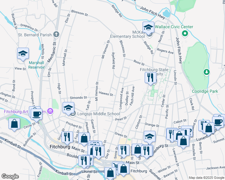 map of restaurants, bars, coffee shops, grocery stores, and more near 268 Blossom Street in Fitchburg