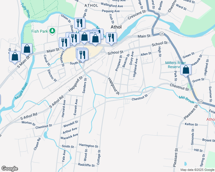 map of restaurants, bars, coffee shops, grocery stores, and more near 292 Cottage Street in Athol
