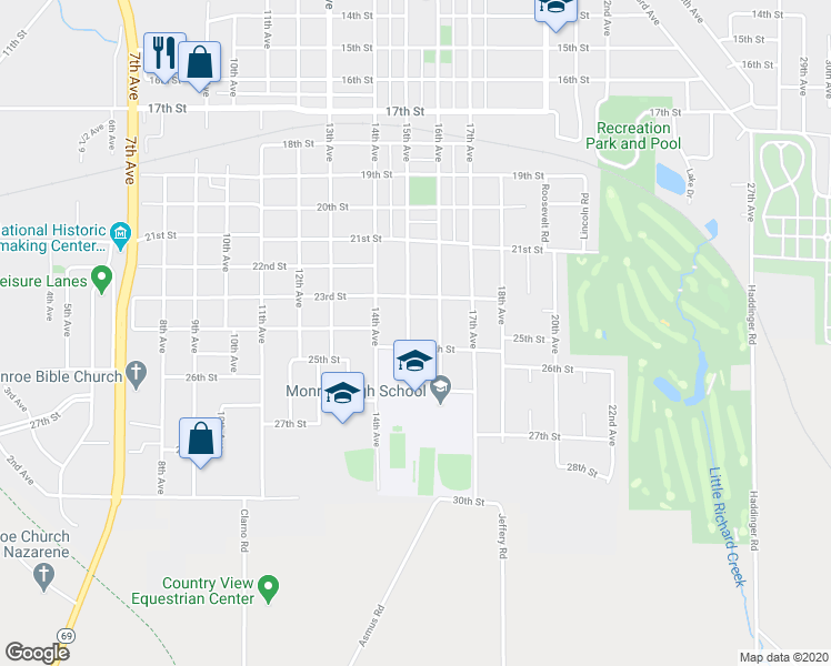 map of restaurants, bars, coffee shops, grocery stores, and more near 2334 15th Avenue in Monroe