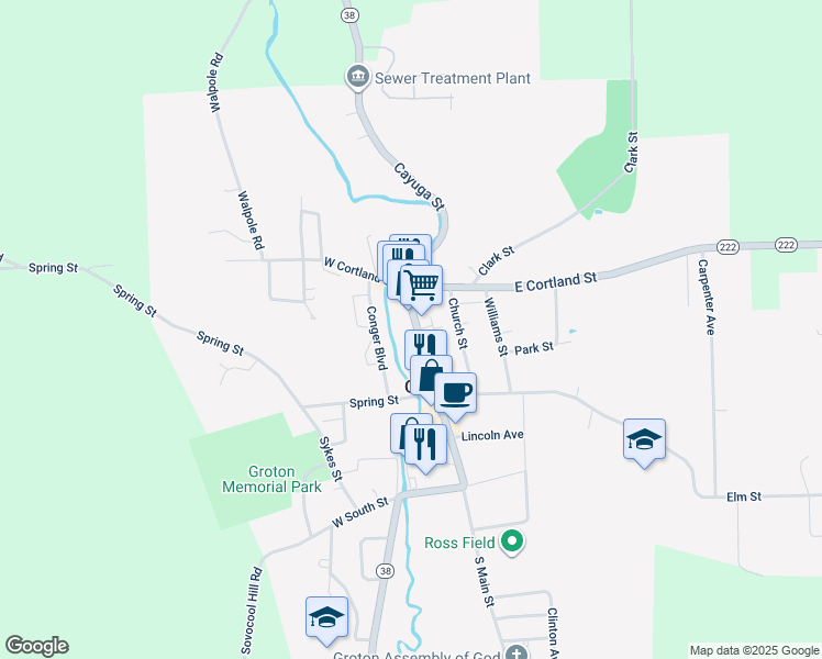 map of restaurants, bars, coffee shops, grocery stores, and more near 164-66 Main Street in Groton