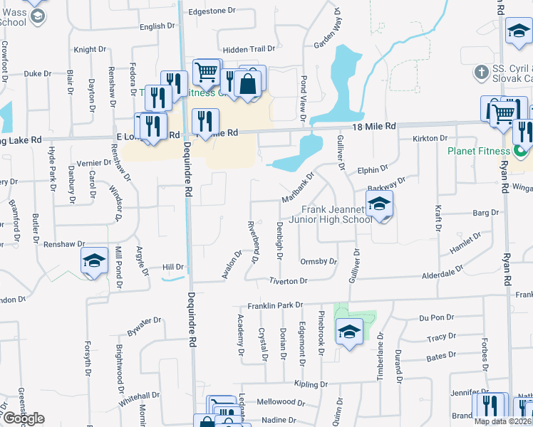 map of restaurants, bars, coffee shops, grocery stores, and more near 40504 Boyer Ct in Sterling Heights