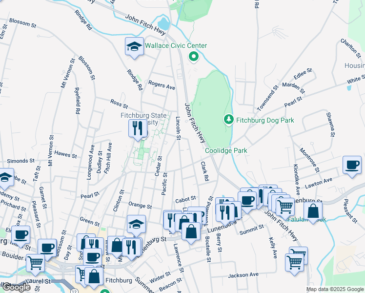 map of restaurants, bars, coffee shops, grocery stores, and more near 209 Lincoln St in Fitchburg