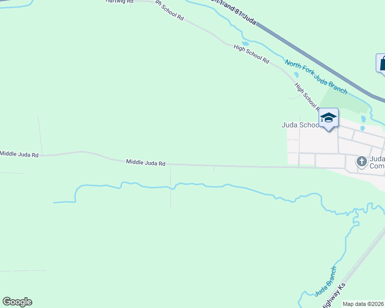 map of restaurants, bars, coffee shops, grocery stores, and more near W3270 Middle Juda Road in Juda