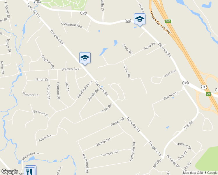 map of restaurants, bars, coffee shops, grocery stores, and more near 61 Stonegate Road in Chelmsford