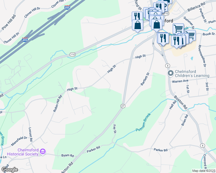 map of restaurants, bars, coffee shops, grocery stores, and more near 3 Anns Way in Chelmsford