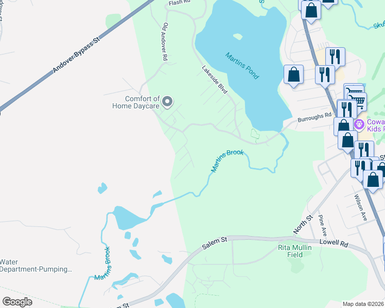 map of restaurants, bars, coffee shops, grocery stores, and more near 8 Hollywood Terrace in North Reading