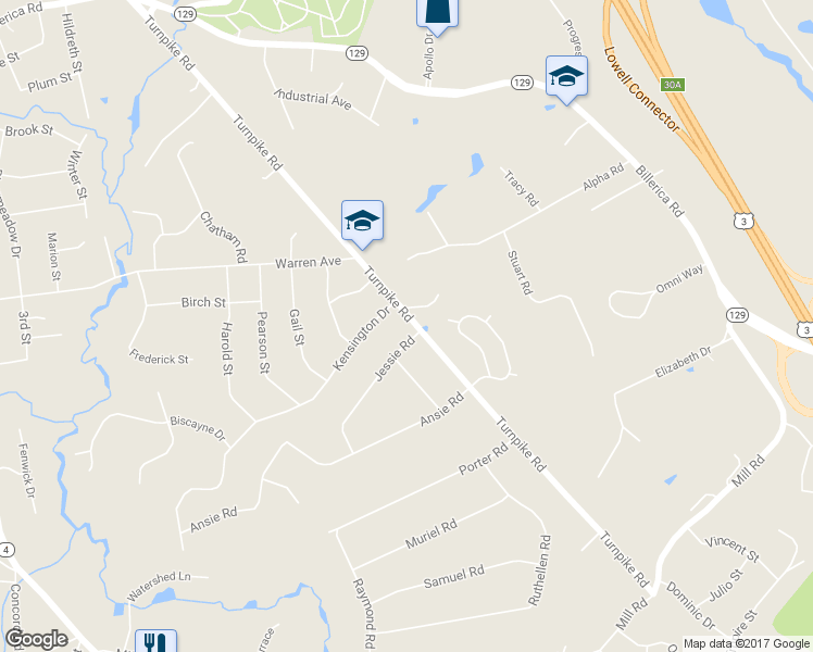 map of restaurants, bars, coffee shops, grocery stores, and more near 143 Turnpike Road in Chelmsford