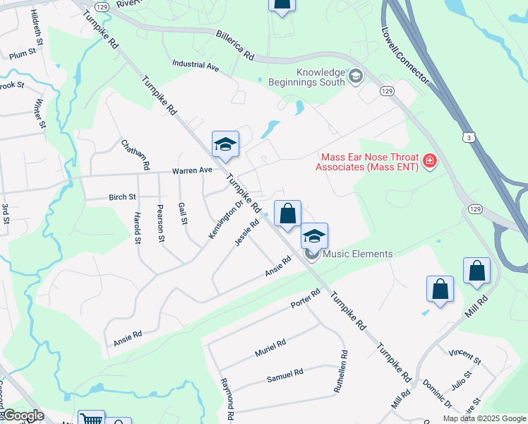 map of restaurants, bars, coffee shops, grocery stores, and more near 143 Turnpike Road in Chelmsford