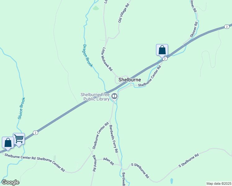 map of restaurants, bars, coffee shops, grocery stores, and more near in Shelburne