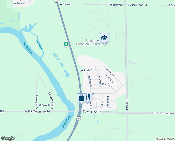 map of restaurants, bars, coffee shops, grocery stores, and more near 6223 U.S. 51 in Janesville