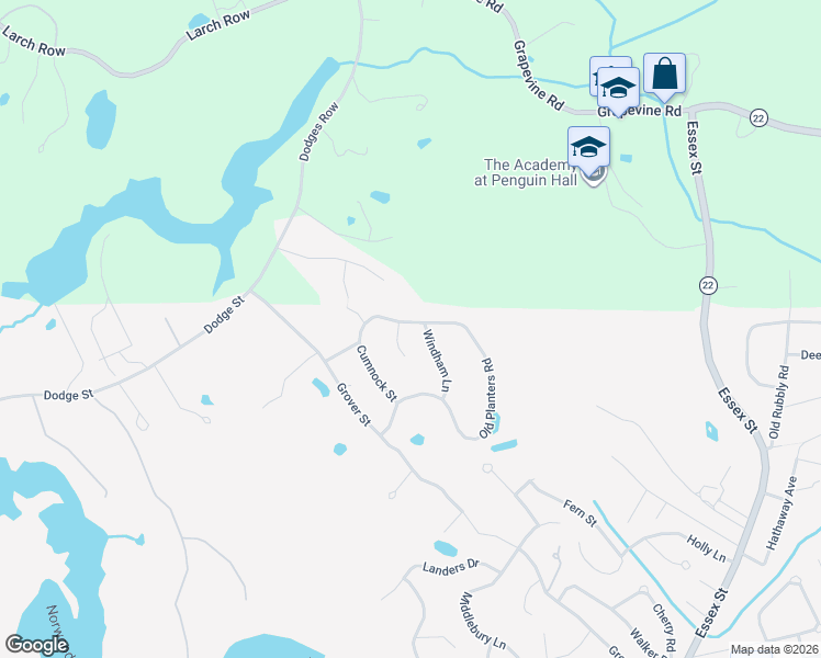 map of restaurants, bars, coffee shops, grocery stores, and more near 9 Thaxton Road in Beverly
